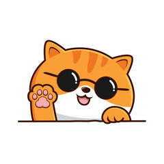 Tabby Cat White Orange Cartoon - Cute Striped Cat with Circle Glasses Vector