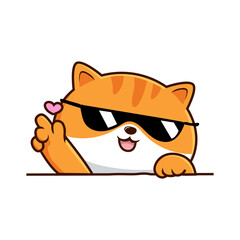 Tabby Cat White Orange Cartoon - Cute Striped Cat with SunGlasses Vector
