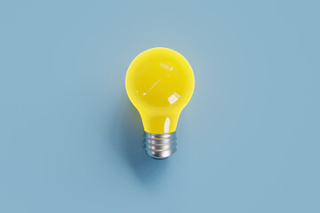 yellow light bulb on blue background, 3d rendering