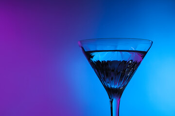Fresh martini in neon lights, space for text
