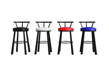 realistic detail 3d illustration bar stool red blue and black separate from the background Modern bar stool furniture for bar and restaurant interior decoration - clipping path