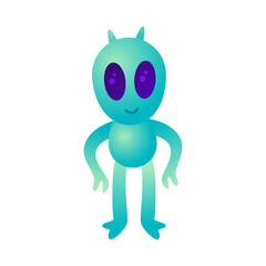 Cute Alien with Huge Eyes and Antenna Vector Illustration