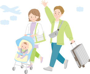 旅行に行く3人家のイラスト素材