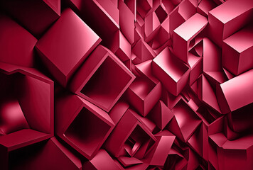 Abstract background with squares on Trendy Pantone 18-1750 viva magenta color of the year. Generative AI.
