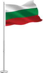 Isolated waving national flag of Bulgaria on flagpole
