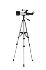 Tripod with modern telescope isolated on white