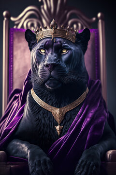 Royal Black Panther With Purple Robes. Generative AI