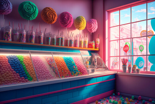 Candy store interior. Generative AI