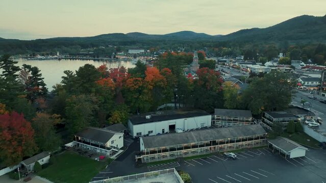 Autumn foliage aerial view in Lake George