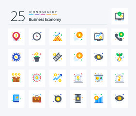 Economy 25 Flat Color icon pack including money. coin. business. money. cash