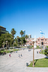 Plaza de Mayo in Buenos Aries. Central square in Buenos Aires with the Argentinean flag in the...