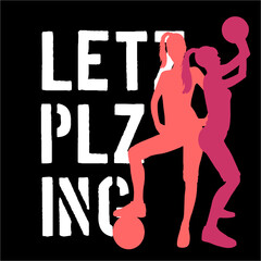 Vector Silhouettes 2 Girls Doing Work Out in Pink Color and Isolated with Black Color Background