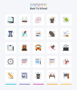Creative Back To School 25 Flat icon pack  Such As back to school. education. paper clip. back to school. pencil pot