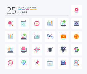 Ux And Ui 25 Flat Color icon pack including configuration. usability. website. prototype. recommend