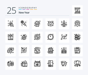 New Year 25 Line icon pack including year. knot. sweet. chinese. glasses