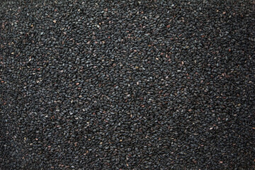 Black sesame seeds texture background , top view , flat lay.