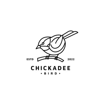 chickadee bird with line art style vintage icon logo design
