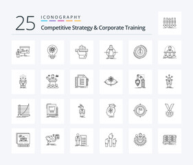 Competitive Strategy And Corporate Training 25 Line icon pack including expense. consumption. solution. ruler. learn