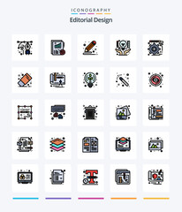 Creative Editorial Design 25 Line FIlled icon pack  Such As creative. art. design. idea. draw
