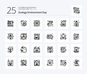 Ecology 25 Line icon pack including electrician. ecology. tag. eco. preference