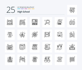 High School 25 Line icon pack including basket net. basket ball. system. study. research
