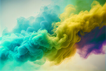 Fototapeta premium Bold pastel bule and yellow multicolored smoke puff cloud design elements on a dark background - generative ai