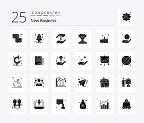 New Business 25 Solid Glyph icon pack including award . development . money. dollar