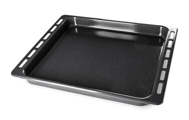 Metal baking tray for oven on white background