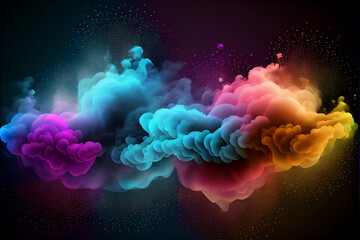 Neon soft gradient multicolored smoke puff cloud design elements on a dark background - generative ai