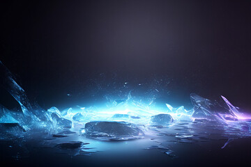 Beautiful ice background. Generative AI. Ice and snow on dark background