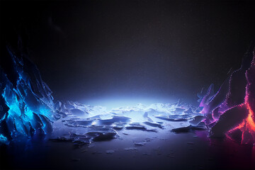 Ice. Generative AI. Realistic ice and snow on dark background
