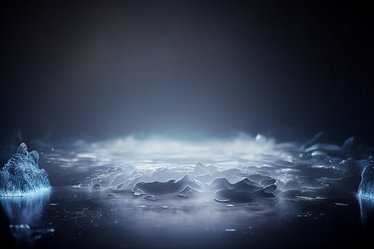 Ice. Beautiful background. Generative AI. Realistic ice and snow on dark background