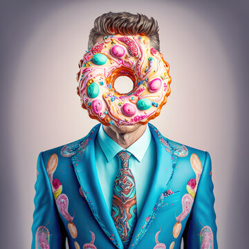 Surreal Portrait of Donut Man.  Created with Generative AI Technology