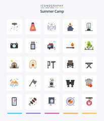 Creative Summer Camp 25 Flat icon pack  Such As travel. lantern. location. picnic. gas