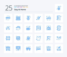 Stay At Home 25 Blue Color icon pack including bath. spa. estate. relax. pot