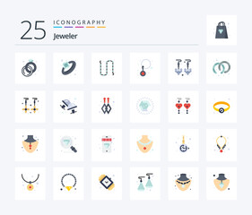Jewellery 25 Flat Color icon pack including gold. earrings. drop. drop. hoops