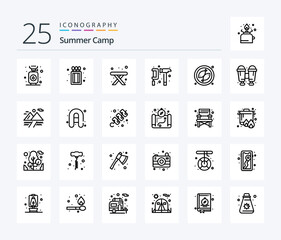 Summer Camp 25 Line icon pack including meet. camping. table. hammer. engineer