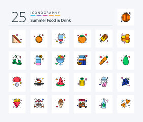 Summer Food & Drink 25 Line Filled icon pack including dessert. ice cream. glass. food. sweet
