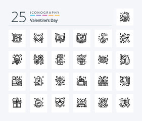 Valentines Day 25 Line icon pack including heart. love sign. love. love. heart