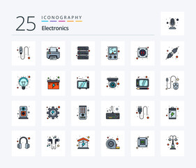 Electronics 25 Line Filled icon pack including connect. electricity. database. electric. meter