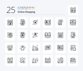Online Shopping 25 Line icon pack including list. shop. buy. online. warranty