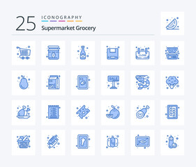 Grocery 25 Blue Color icon pack including board. shipping. breakfast. delivery. soft drink