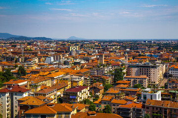 Naklejka premium Street view of Bergamo old town, italian city northeast of Milan, in the Lombardy region .
