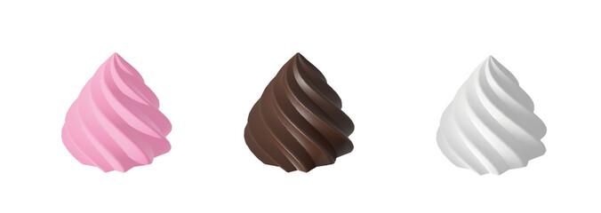 Whipped cream and chocolate. Strawberry, chocolate and milk.