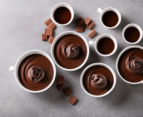  tasty chocolate cream with pieces as background, closeup, puding
