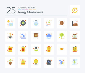 Ecology And Environment 25 Flat Color icon pack including beer. herbal. green. guarder. environment
