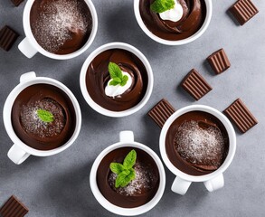  tasty chocolate cream with pieces as background, closeup, puding