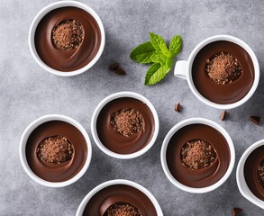 Fototapeta premium tasty chocolate cream with pieces as background, closeup, puding