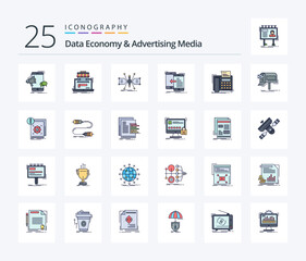 Data Economy And Advertising Media 25 Line Filled icon pack including mobile. data. data. structure. grid - obrazy, fototapety, plakaty