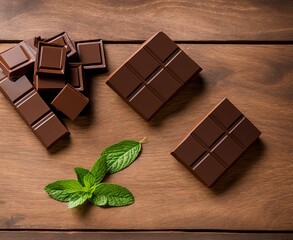 chocolate bar with mint,  sweet, candy, isolated, food, brown, dessert